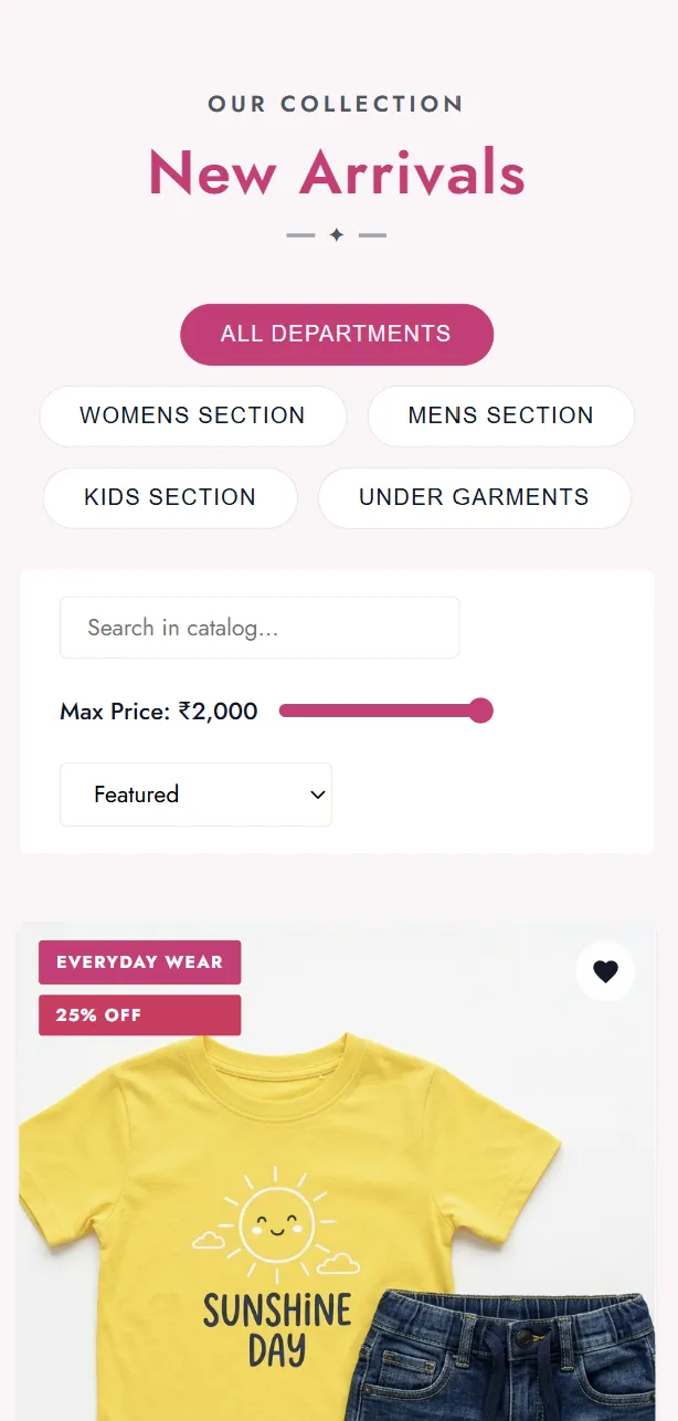 Website Mobile Shopping Section
